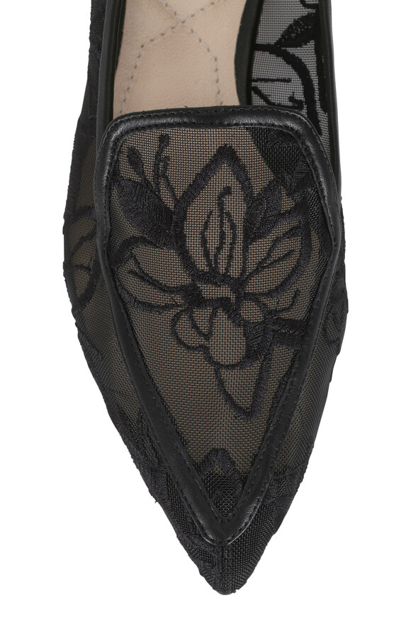 Nicholas Kirkwood - Beya Black Orchid Embroidered Pointed Flat