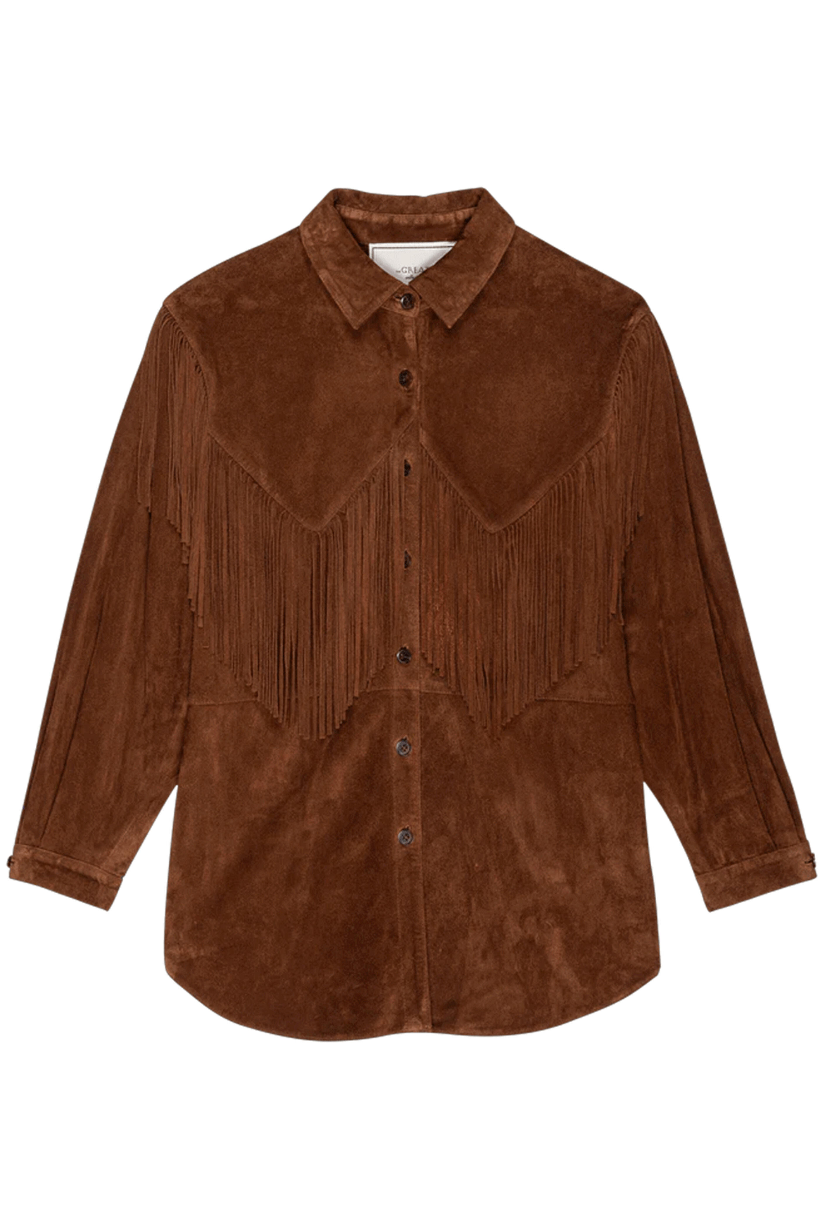 The Great - Brown Suede Fringe Shirt Jacket
