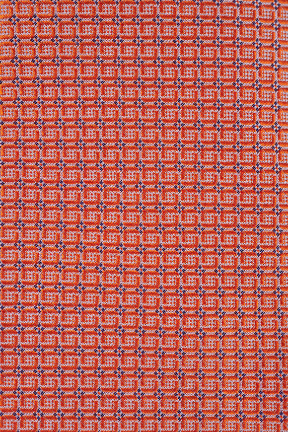Kiton Orange Geometric Print Silk Necktie - view 2