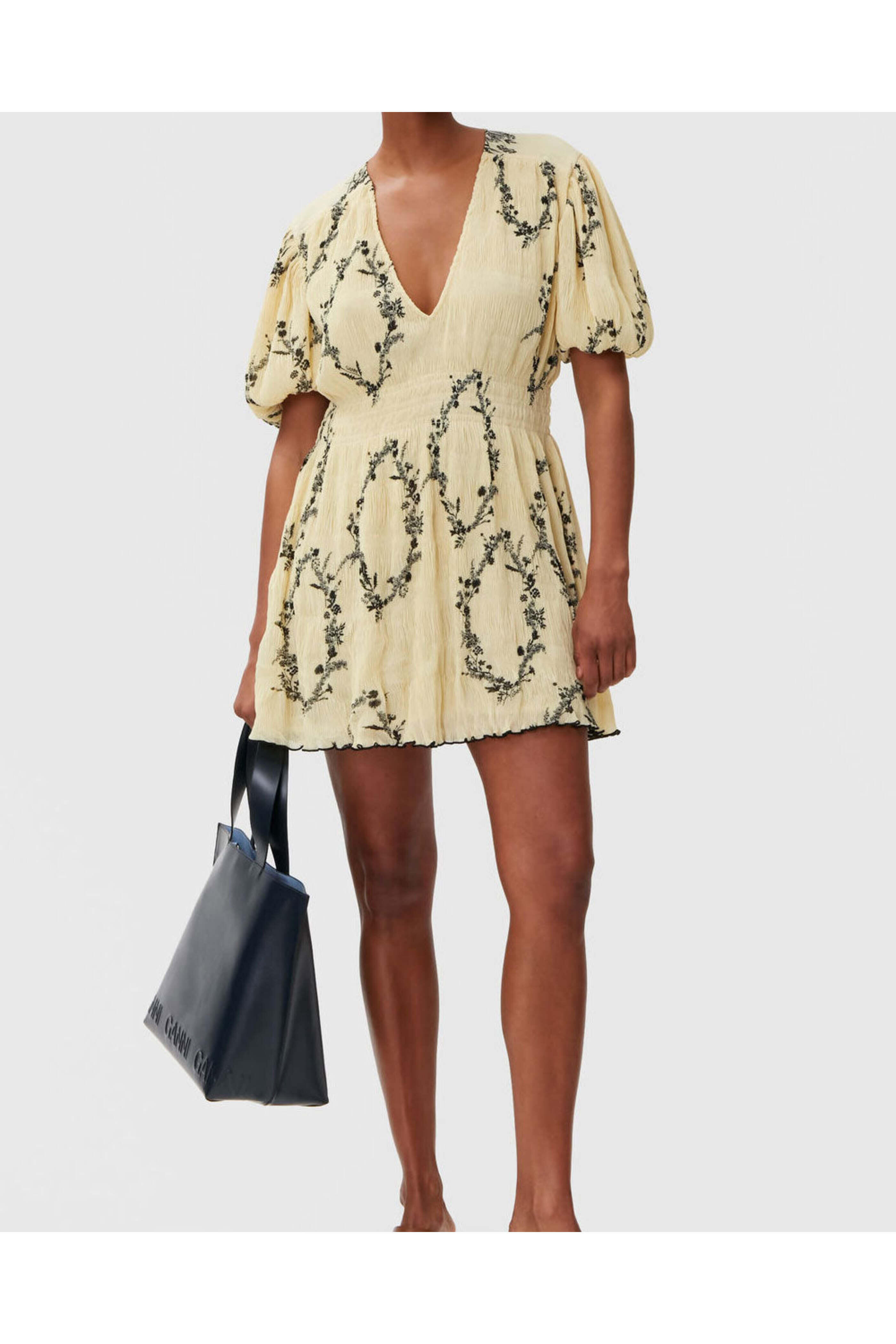 ganni floral pleated georgette dress GANNI Pleated Floral Georgette Dress In Floral Azure Blue Size 36 Orig. $325 NEW