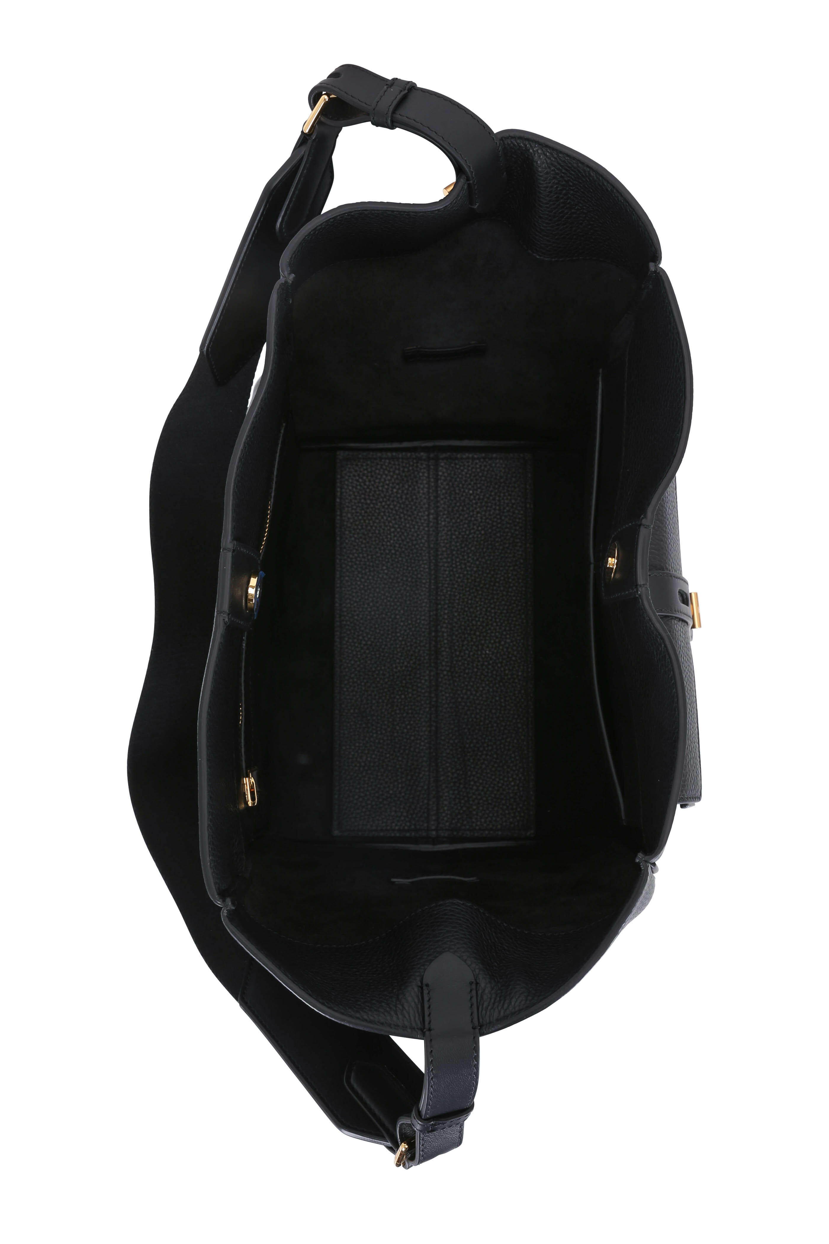 Tom Ford - Black Grained Leather Medium Hobo Bag