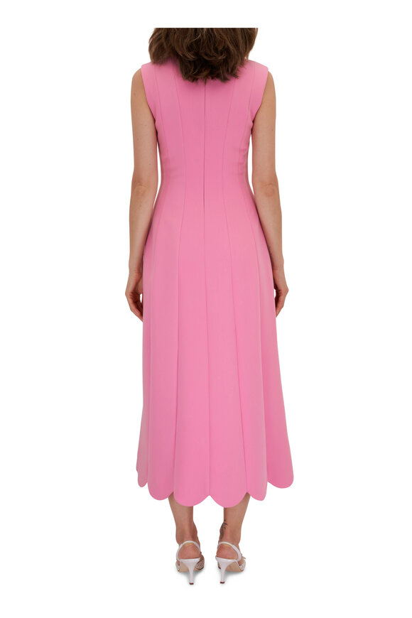 Lela Rose - Peony Pink Stretch Twill Scallop Hem Midi Dress