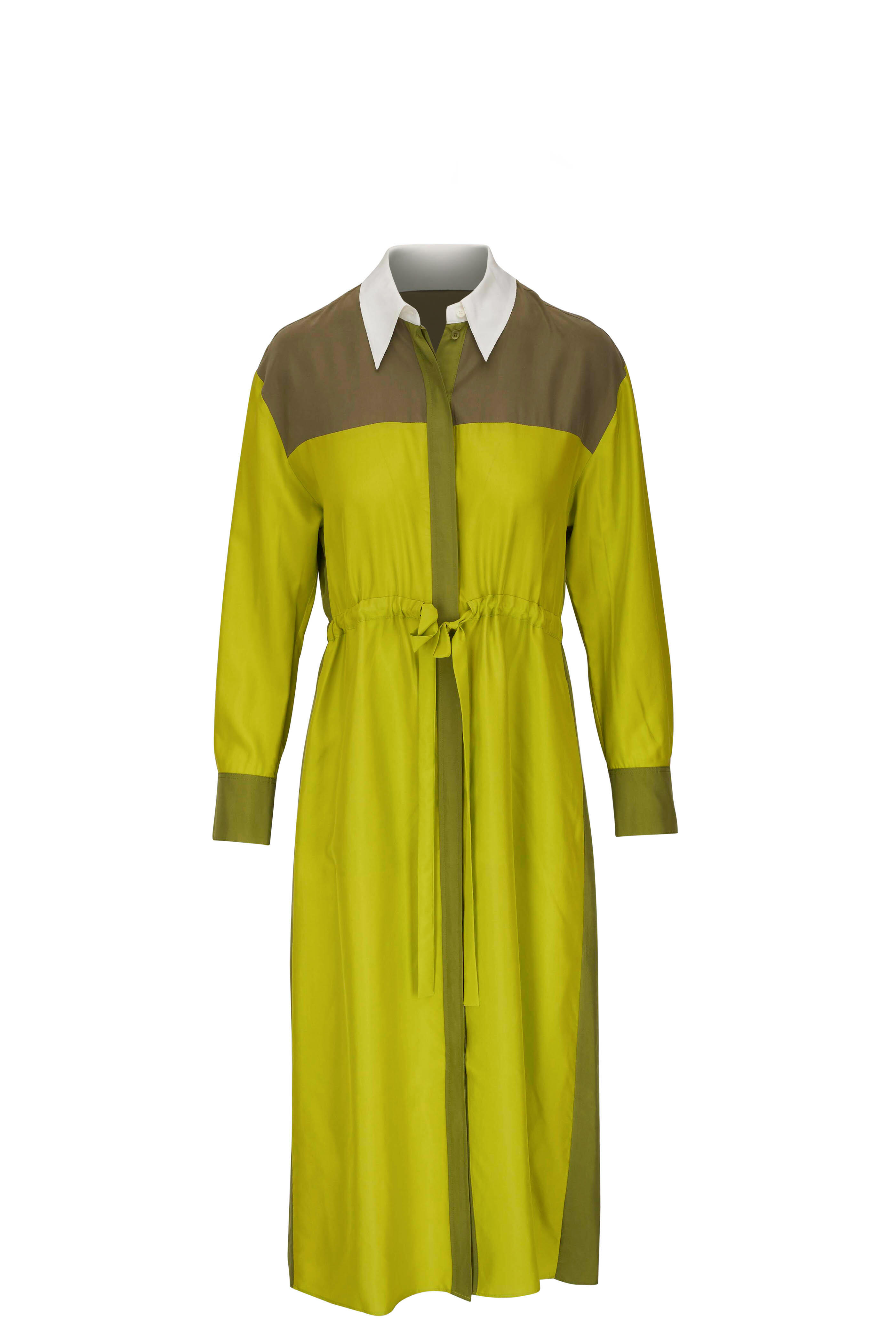 未使用タグ付　DOROTHEE SCHUMACHER バックリボン　シャツ Dorothee Schumacher - Heritage Ease Green Mix Silk Shirtdress