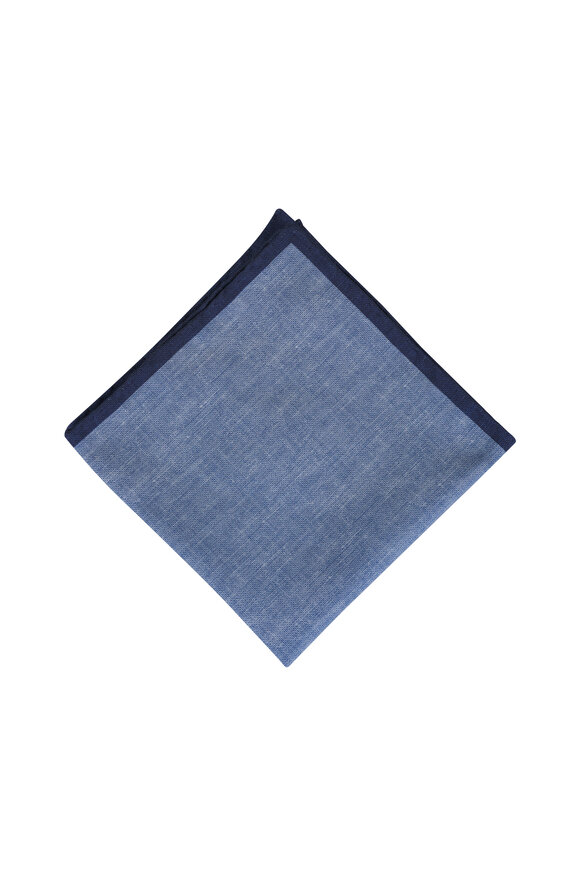 Paolo Albizzati Solid Denim Cotton & Silk Pocket Square