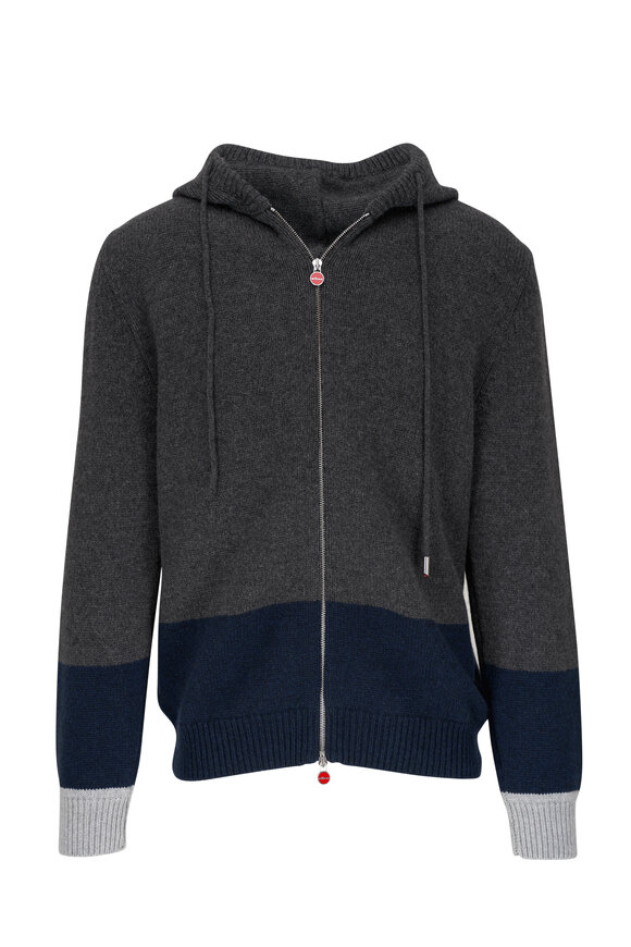 Kiton - Charcoal Gray Cashmere Hooded Zip Sweater 