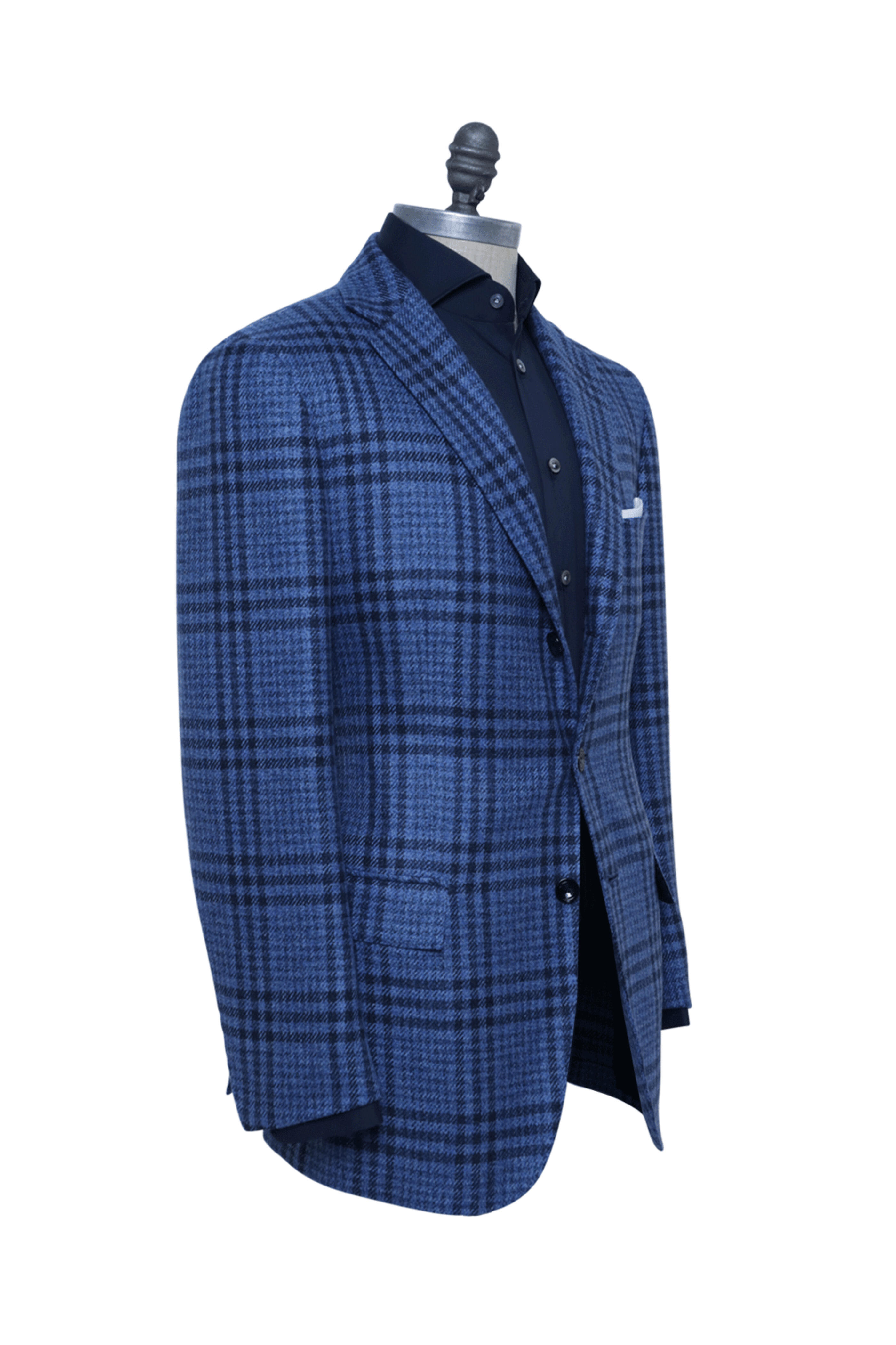 Kiton - Light Blue with Navy Windowpane Cashmere Sportcoat
