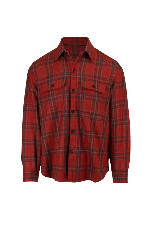 Isaia Orange Windowpane Cashmere Overshirt - view 1