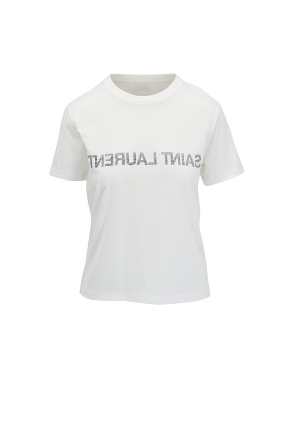 Saint Laurent White Cotton Reverse Logo T-Shirt 