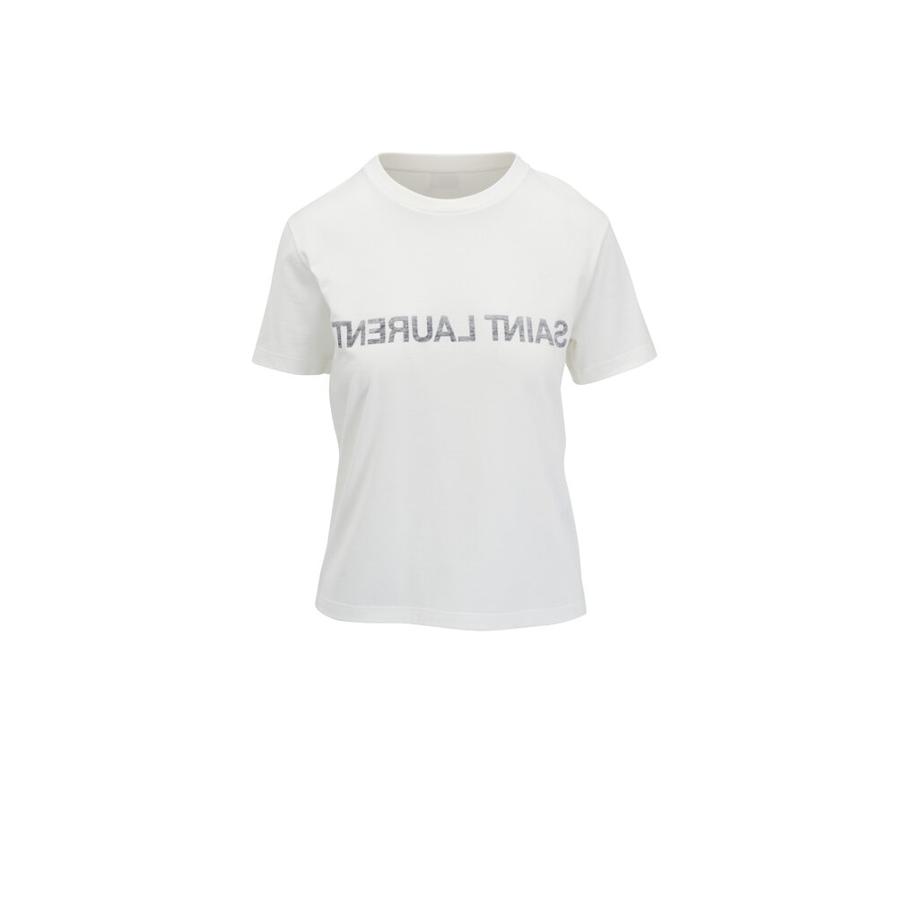 Saint Laurent - White Cotton Reverse Logo T-Shirt