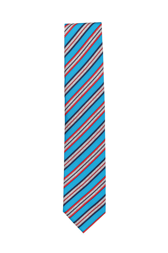 Momas Aqua & Red Stripe Necktie
