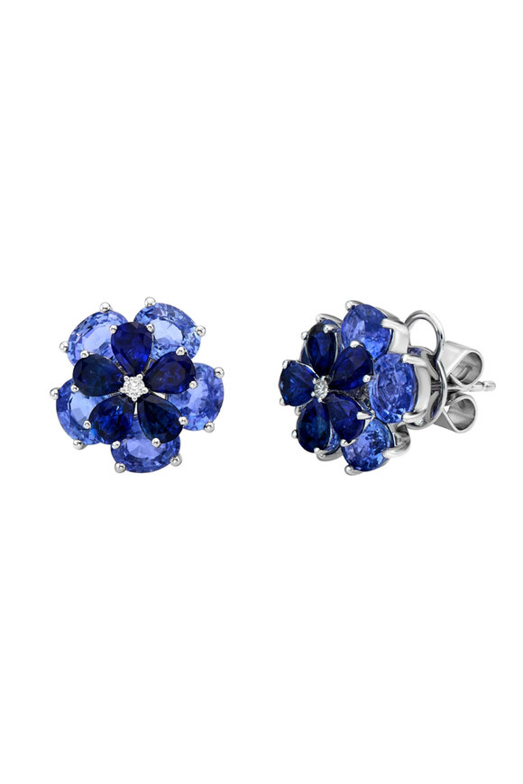 Ruchi 18k White Gold Sapphire & Diamond Flower Earring - view 1