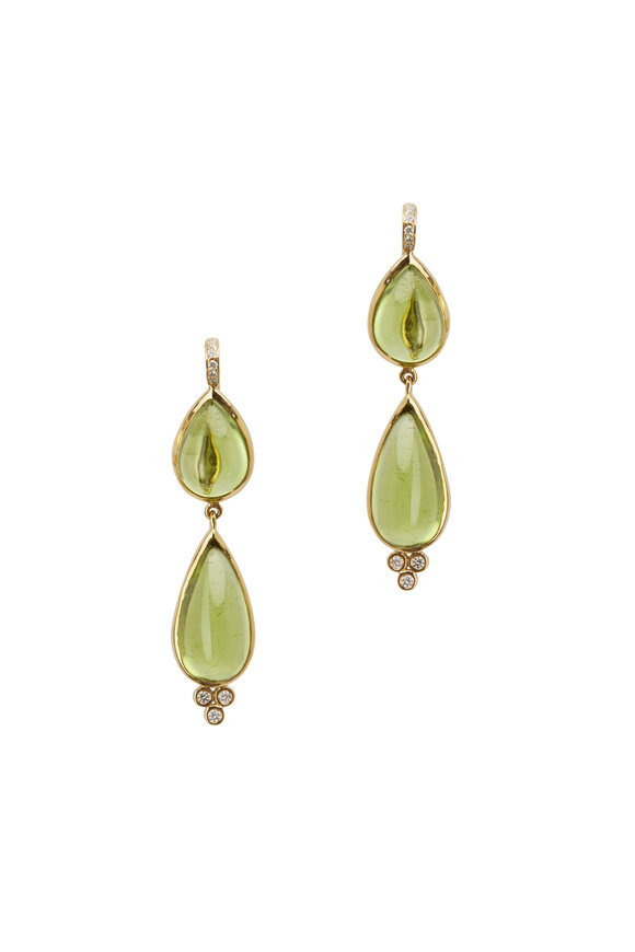 Temple St. Clair - Yellow Gold Green Peridot Diamond Earrings