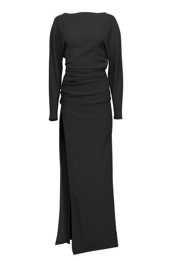 LaPointe Drape Dark Green Ruched Maxi Dress