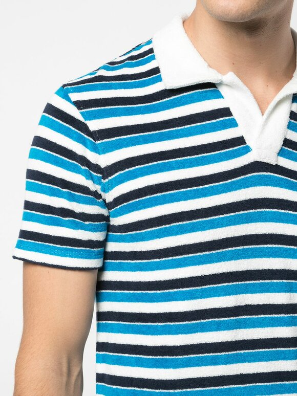 Orlebar Brown - Bahama Blue Striped Terry Cloth Polo