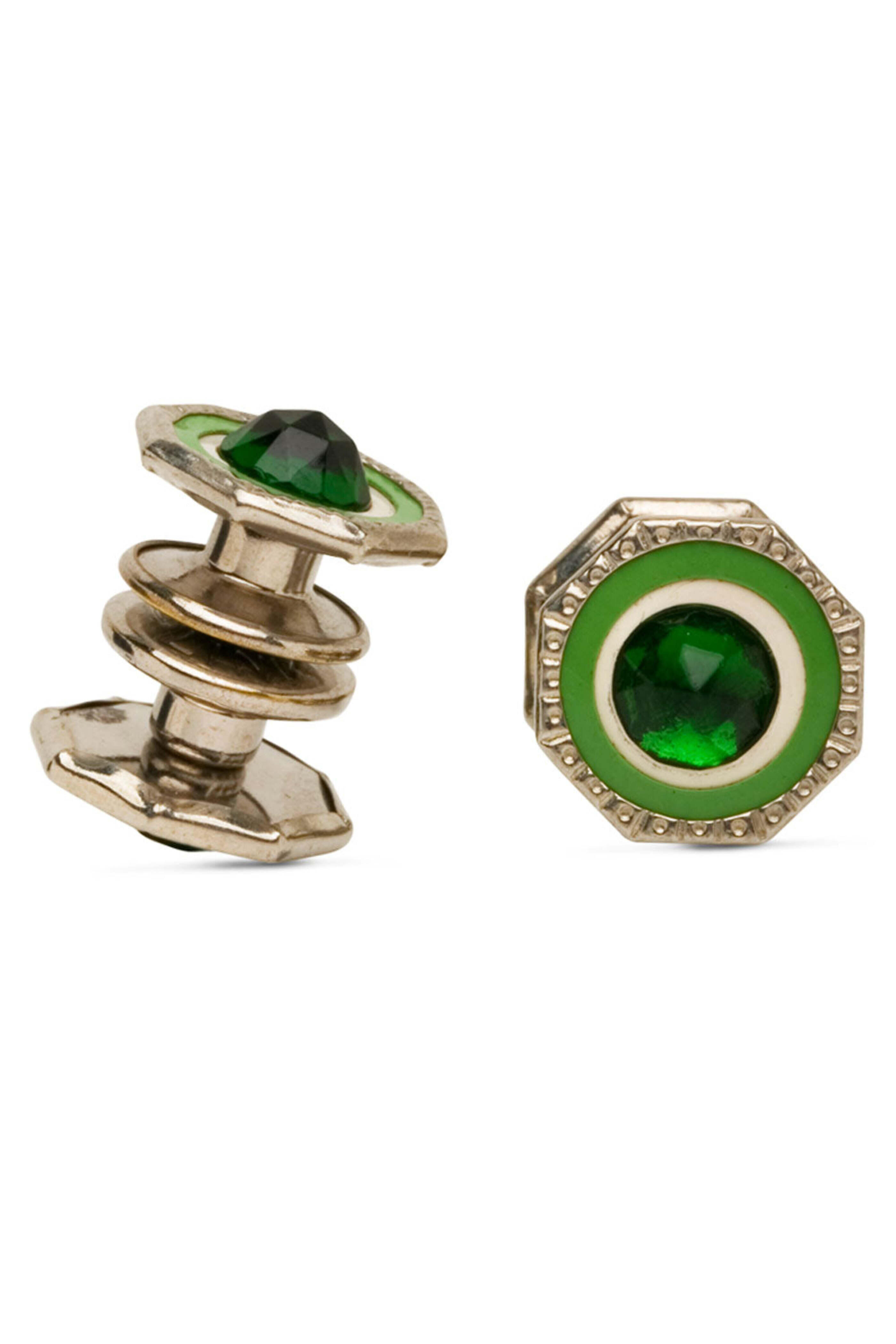 Spivey - Sterling Silver Green Celluloid Snap Cufflinks