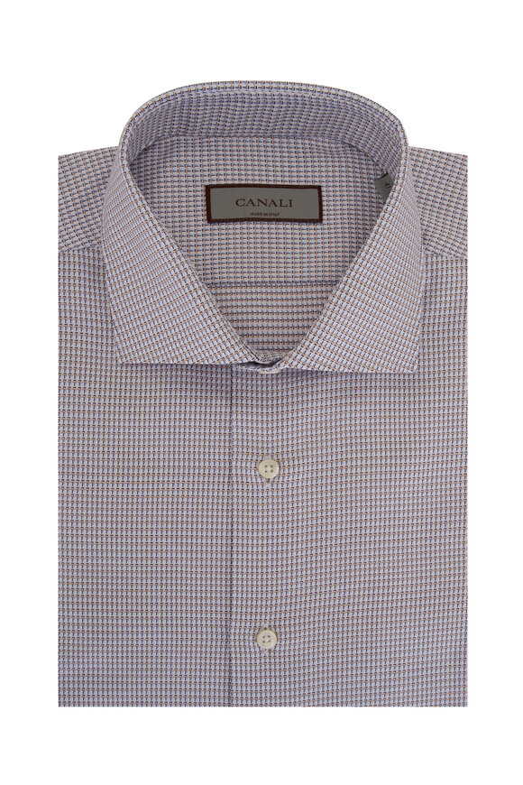 Canali - Blue & Brown Textured Cotton Dress Shirt