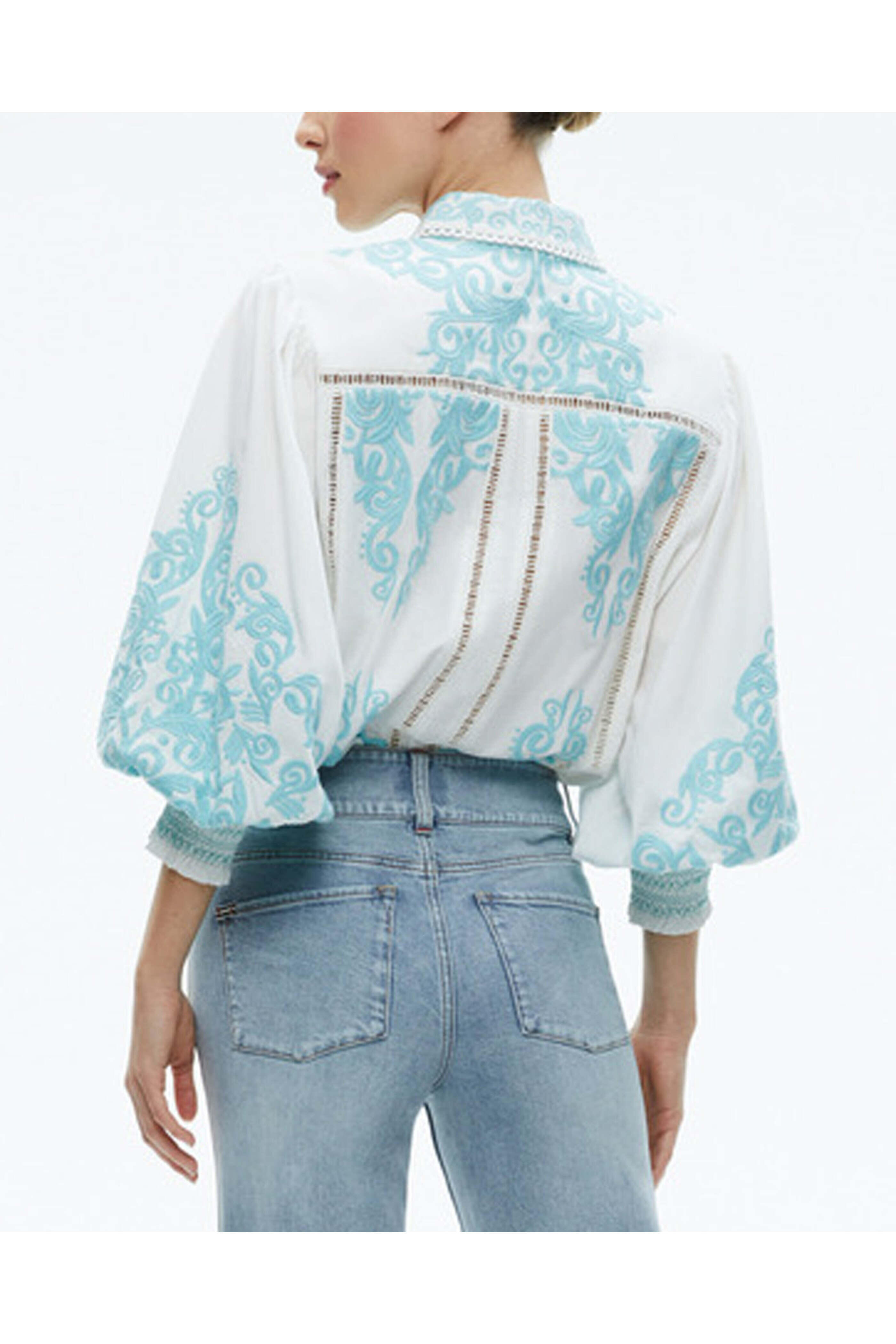 Alice & Olivia - Off White Spring Sky Embellished Loryn Blouse