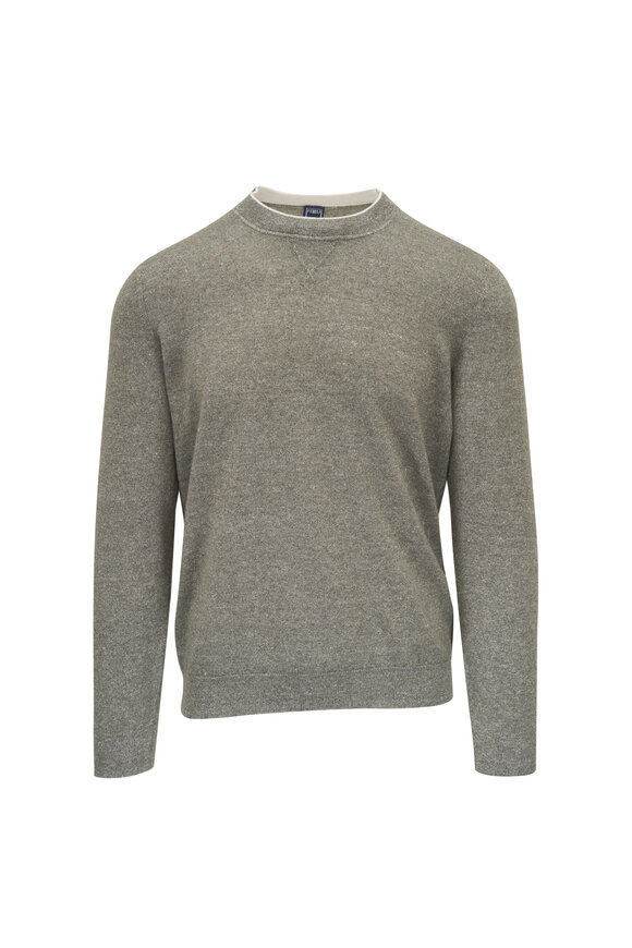 Fedeli Olive Cashmere & Linen Crewneck Sweater