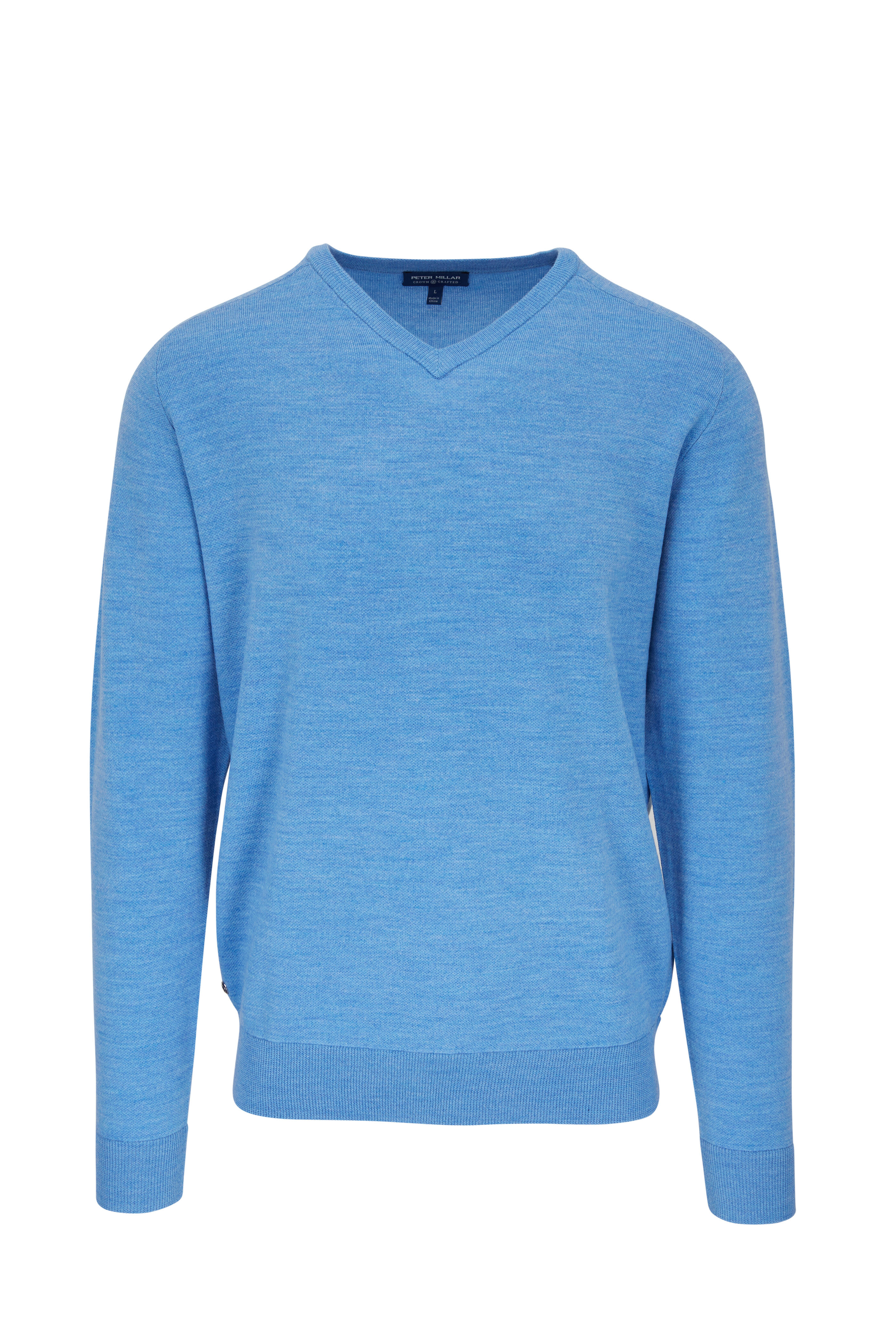 Peter Millar - Light Blue Crown Crafted Interlock V-Neck Sweater