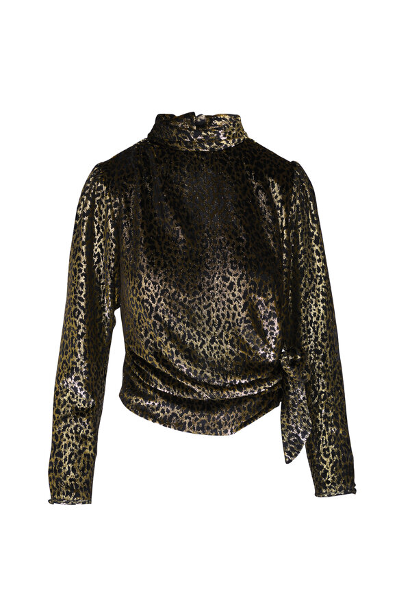 Libertine Vreeland Gold Animal Print Side Tie Blouse