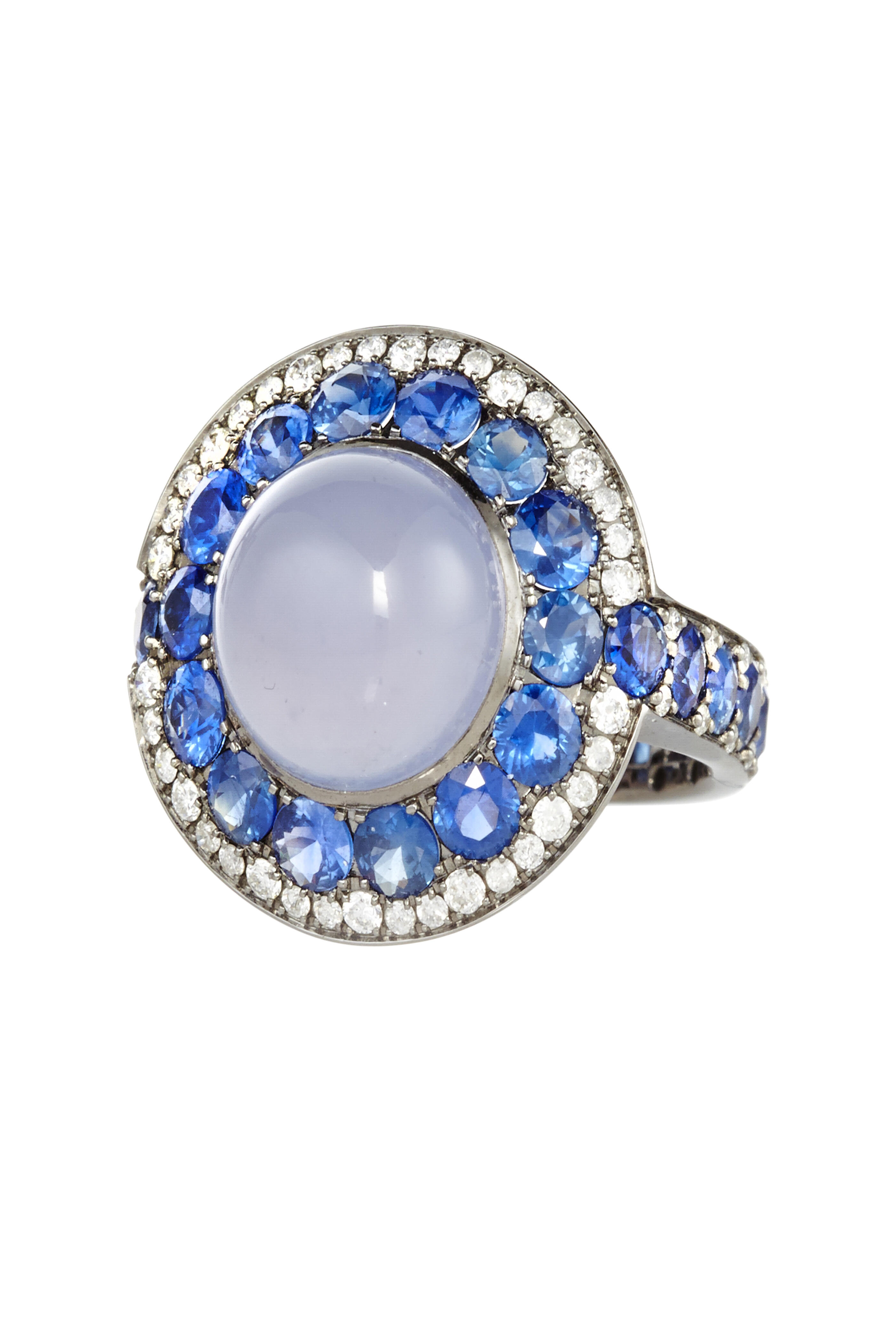 Nam Cho - White Gold Chalcedony & Sapphire & Diamond Ring
