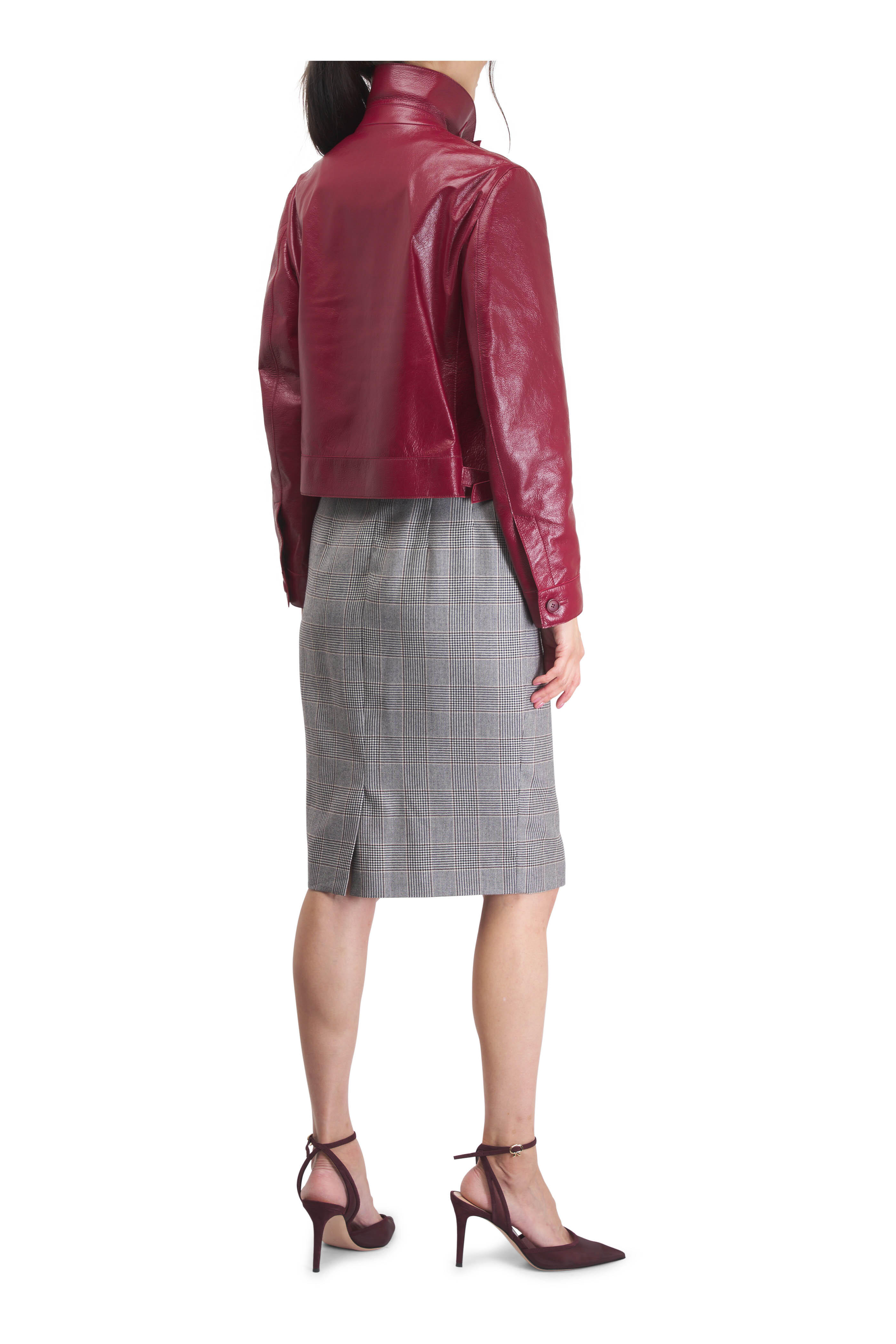 Akris - Black & Terracotta Check Pencil Skirt