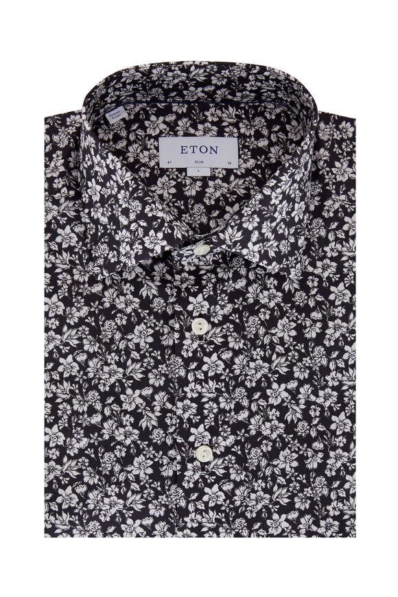 Eton - Black & White Floral Slim Fit Dress Shirt