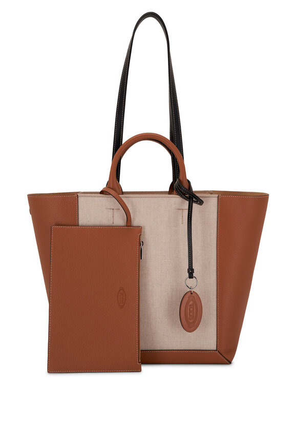 Tod's - Medium Leather & Canvas Double Up Shopping Bag 