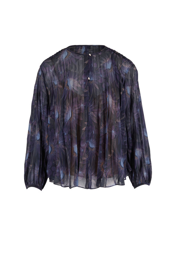 Vince - Lazuli Deco Floral Pleated Blouse