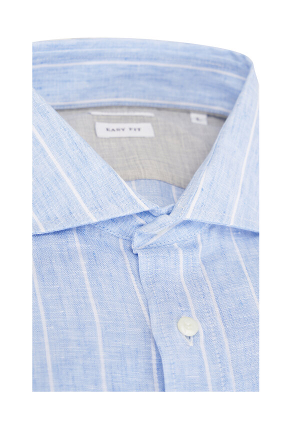 Brunello Cucinelli Blue Stripe Linen Sport Shirt - view 3