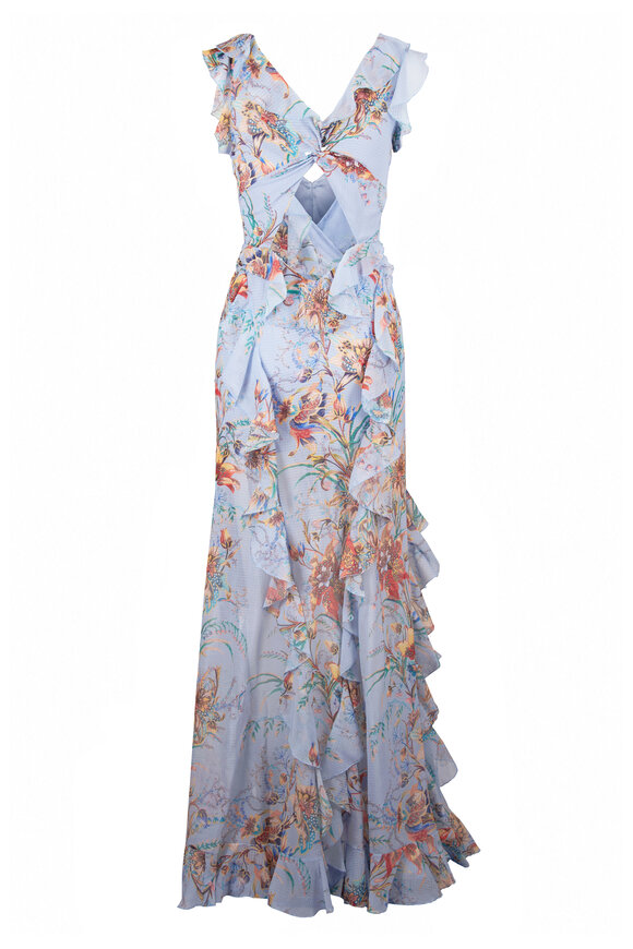 Etro Baby Blue Floral Ruffle Maxi Dress - view 3