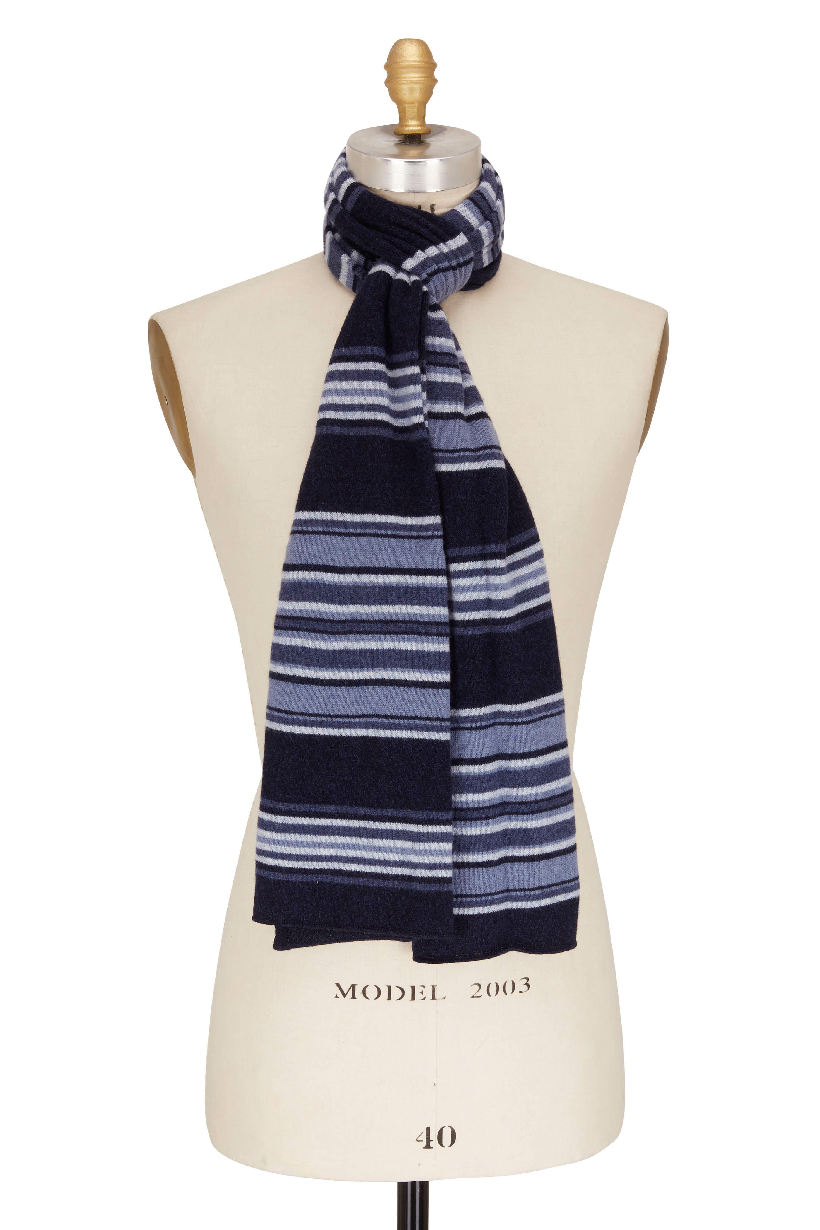 Fedeli - Blue Stripe Cashmere Scarf | Mitchell Stores