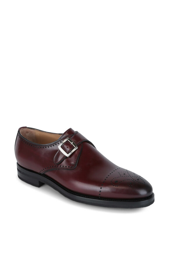 Kiton - Burgundy Burnished Leather Cap-Toe Monk Shoe 