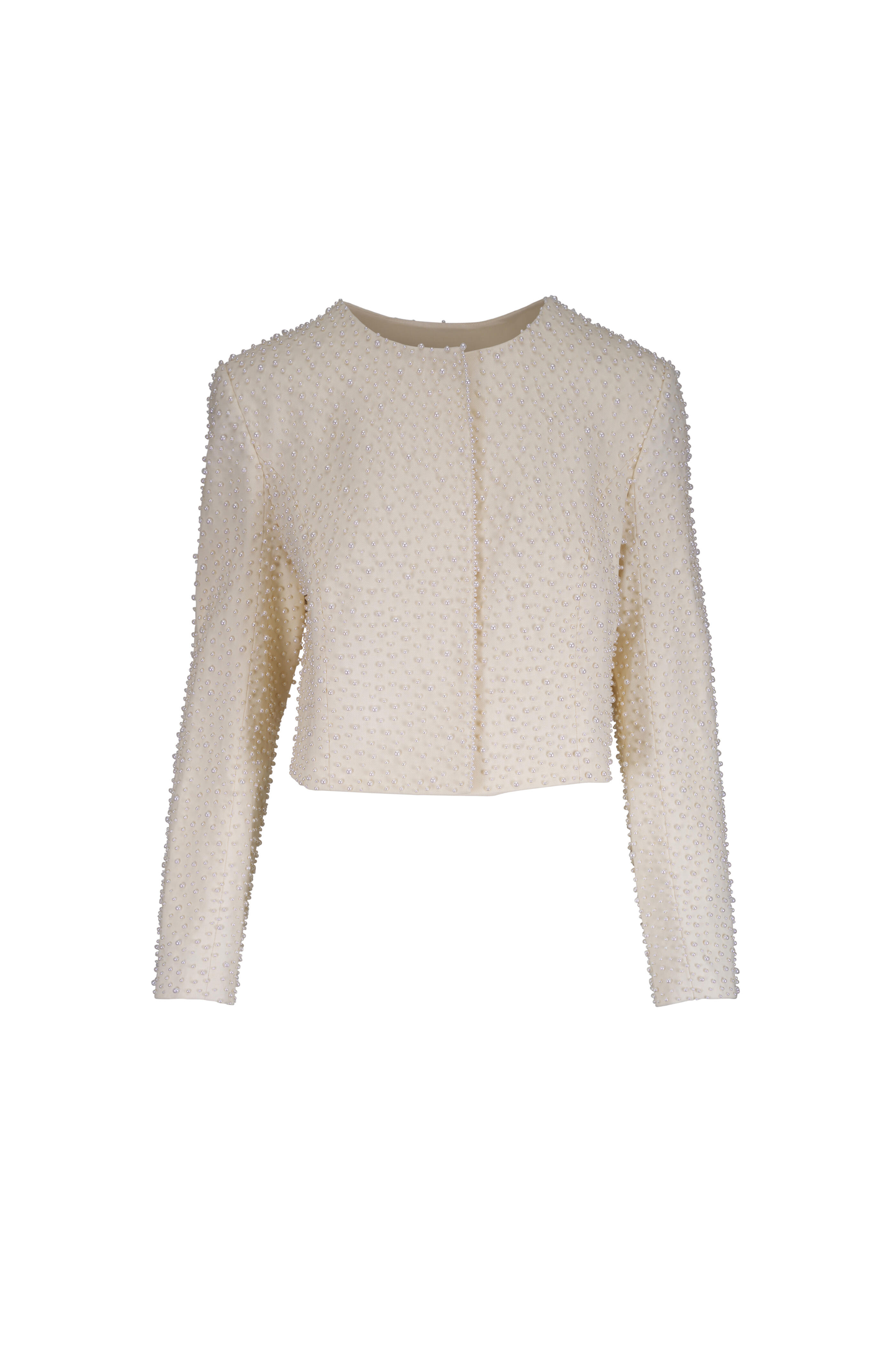 Carolina Herrera - Pearl Embellished Ivory Wool Cropped Jacket