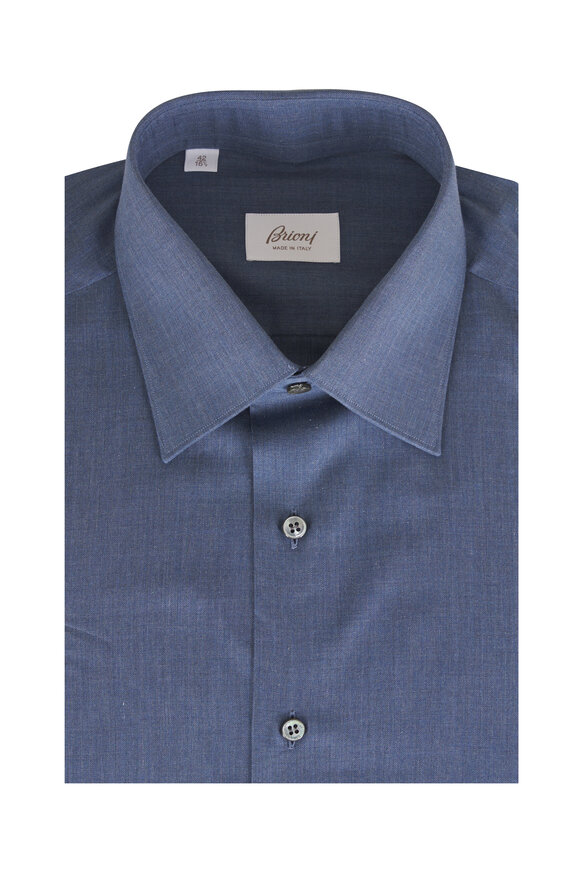 Brioni Dark Blue Cotton Dress Shirt - view 1