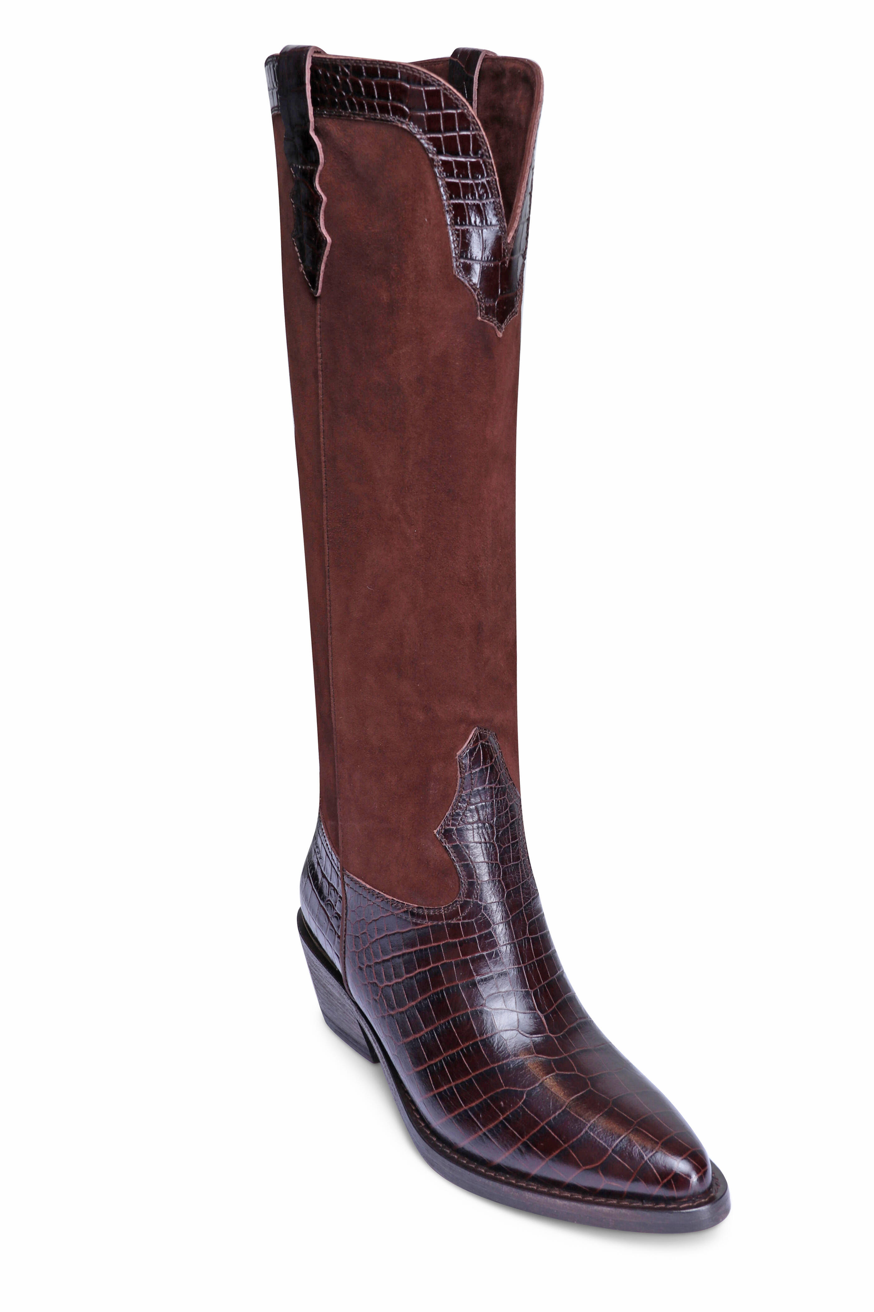 Partlow - Mira Stamped Leather & Suede Tall Cowboy Boot