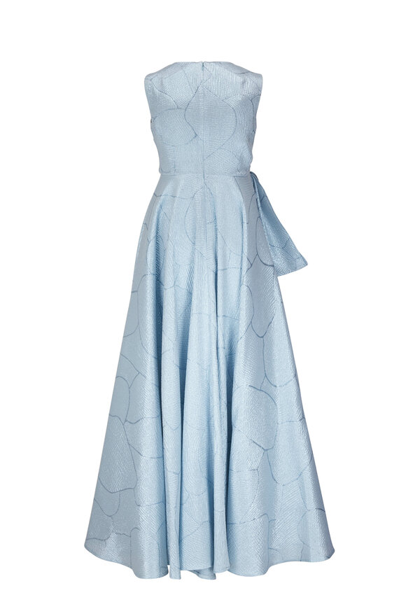 Talbot Runhof - Light Blue Jacquard Metallic Floral Gown