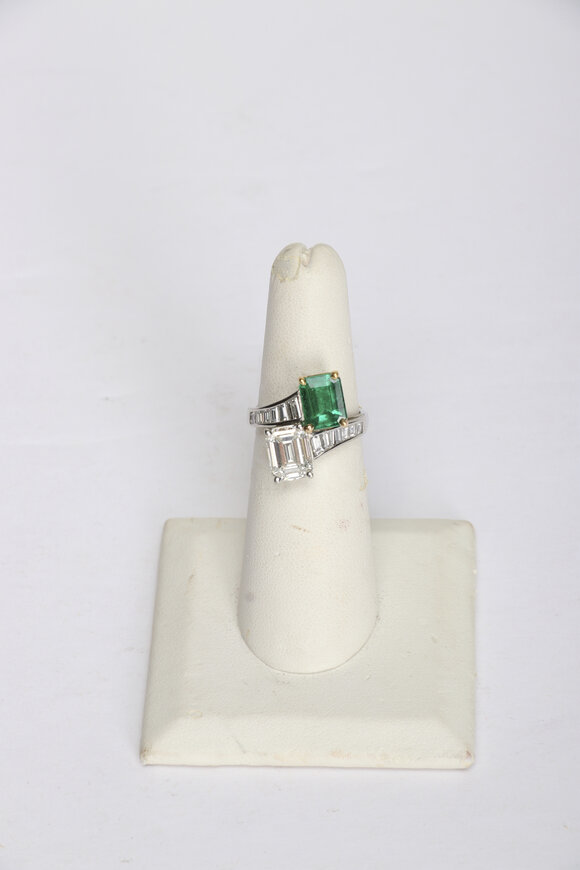 Oscar Heyman Gold & Platinum Emerald & Diamond Bypass Ring
