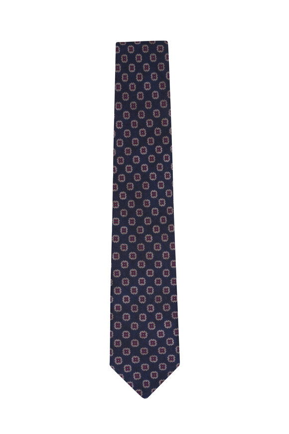 Paolo Albizzati Navy Geometric Print Wool Necktie