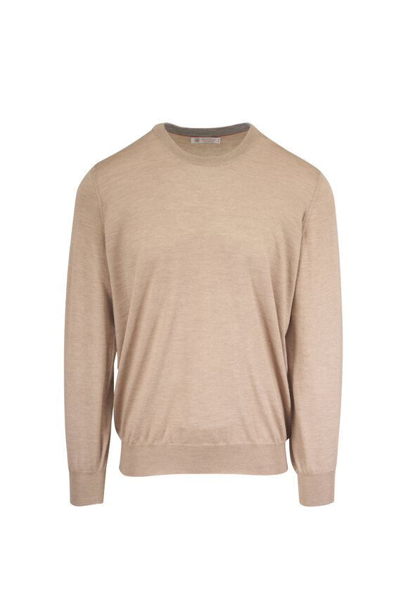 Brunello Cucinelli Tan Cashmere & Silk Crewneck Sweater - view 1