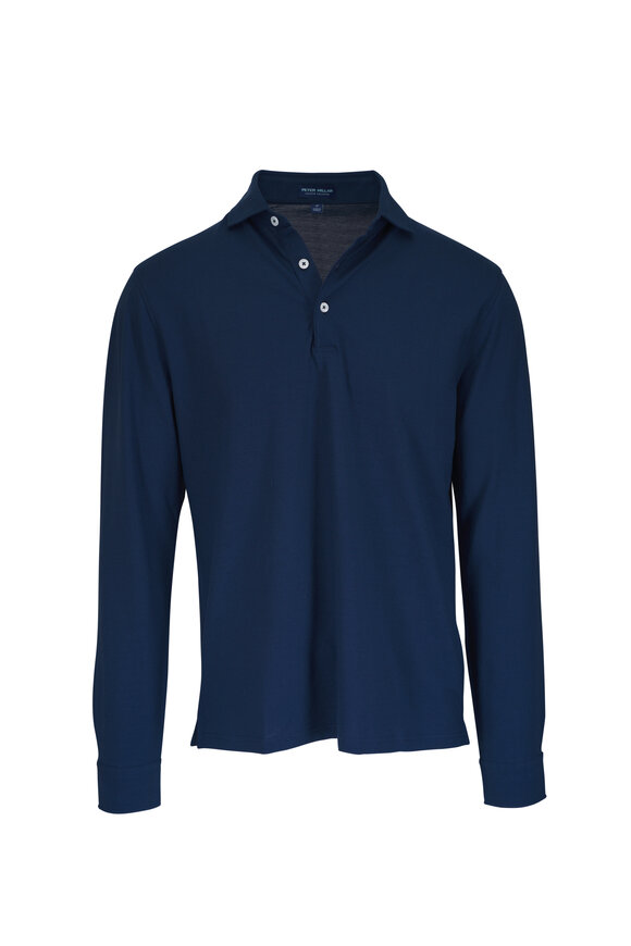 Peter Millar Navy Cool Cotton Long Sleeve Polo