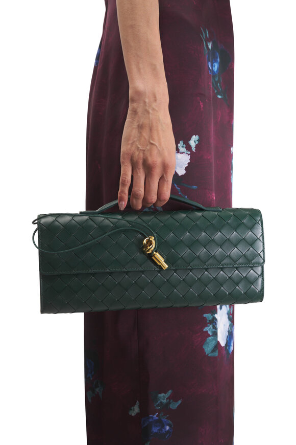 Bottega Veneta Andiamo Emerald Green Intrecciato Leather Clutch - view 7