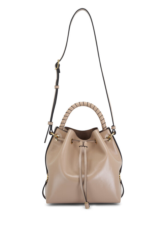 Chloé - Marcie Dark Beige Leather Drawstring Bucket Bag