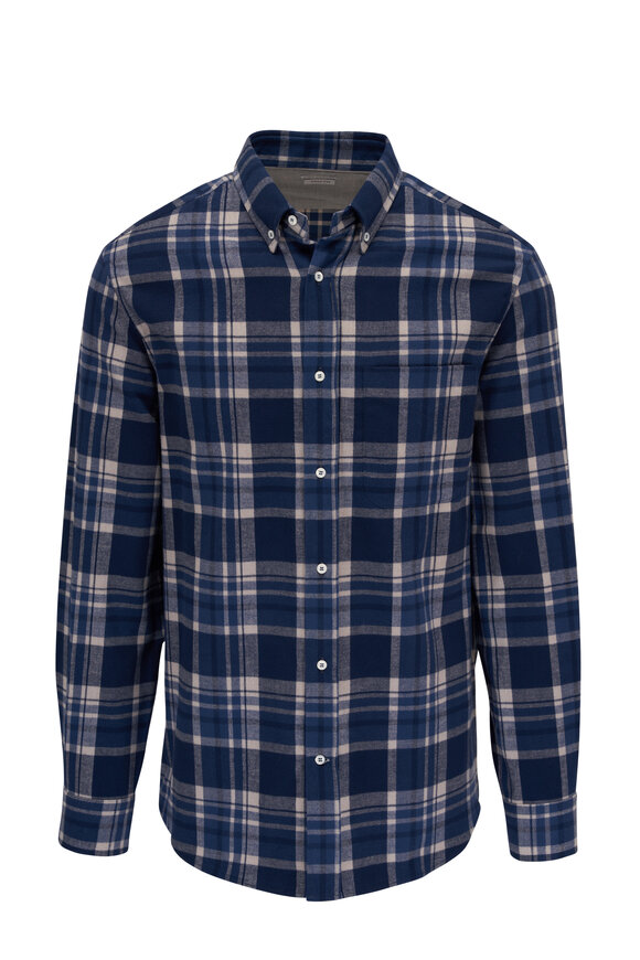 Brunello Cucinelli - Navy Plaid Cotton Flannel Sport Shirt