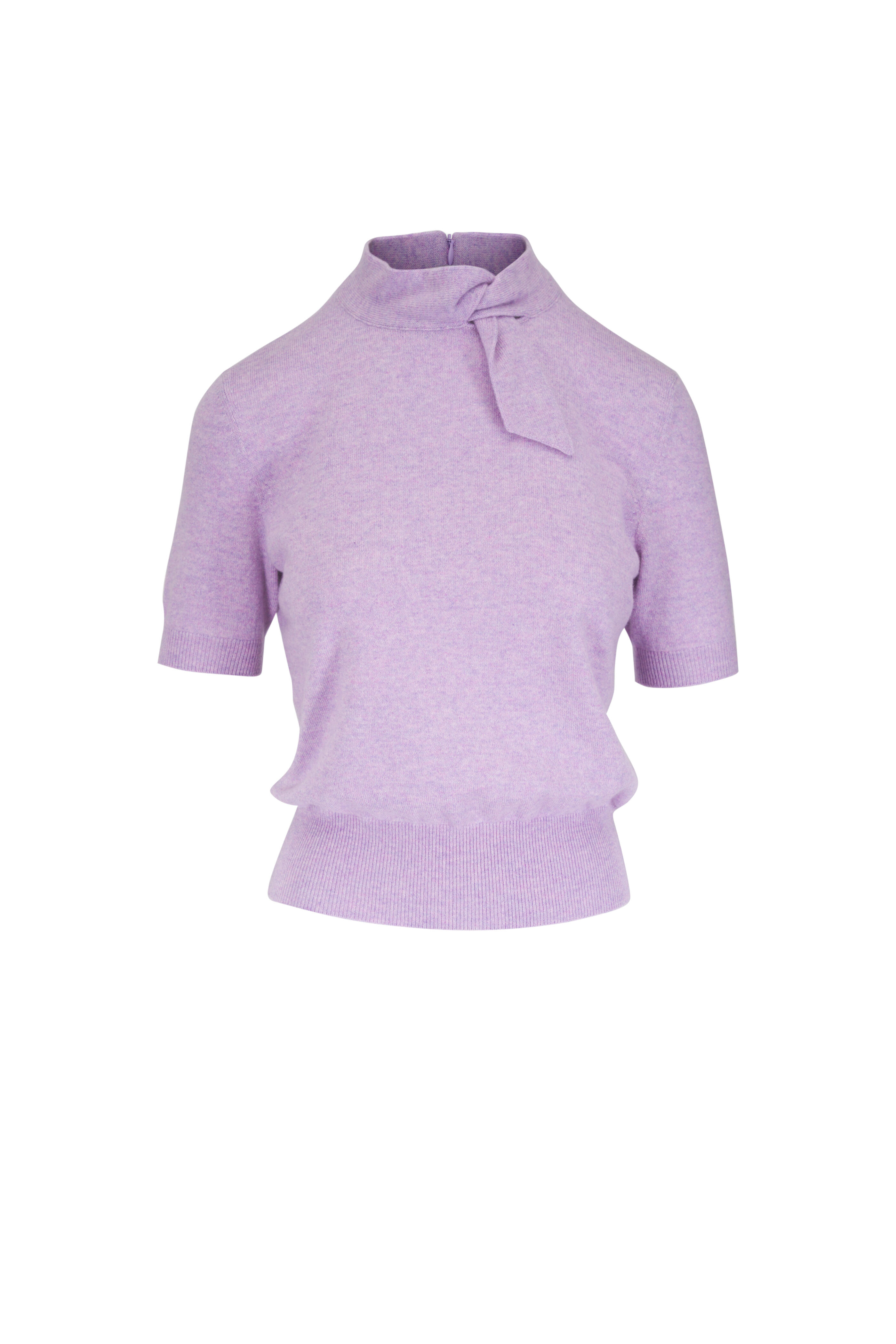 Akris - Lavender Cashmere Tie Neck Sweater - view 1