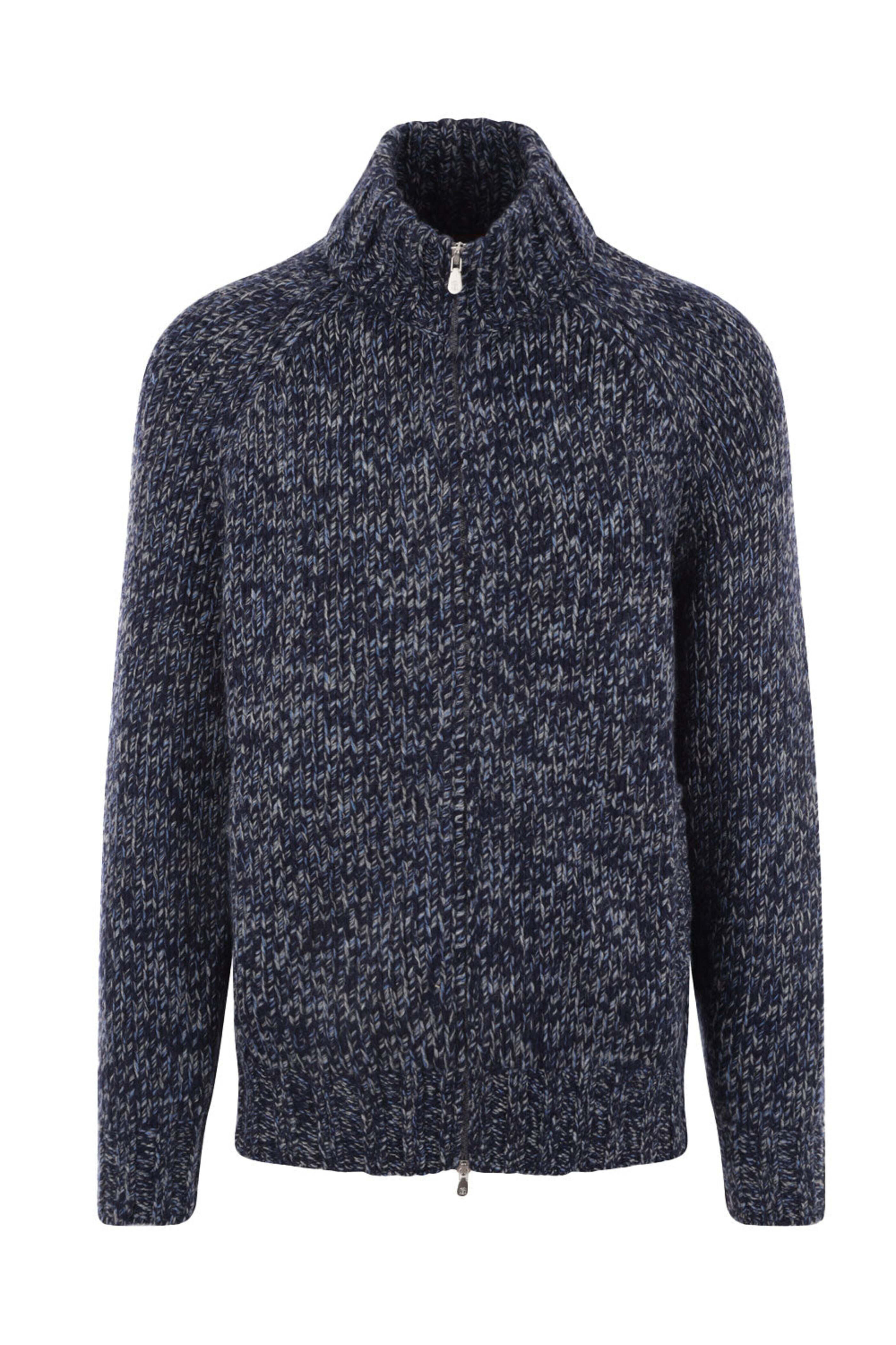 Brunello Cucinelli - Navy Blue Wool Blend Full Zip Sweater