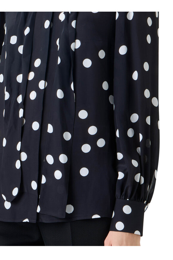 Akris Punto Black & Cream Polka Dot Silk Blouse - view 5