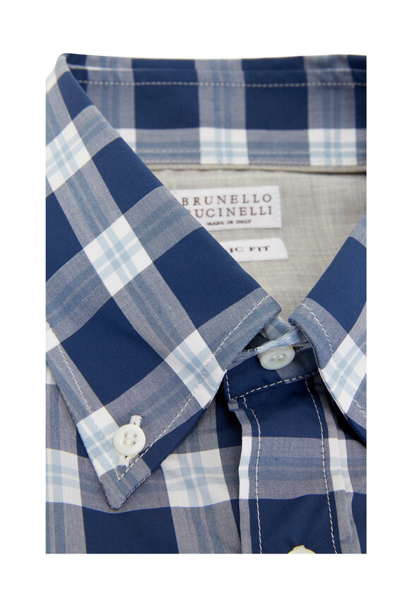 Brunello Cucinelli - Light Blue Bold Check Basic Fit Sport Shirt