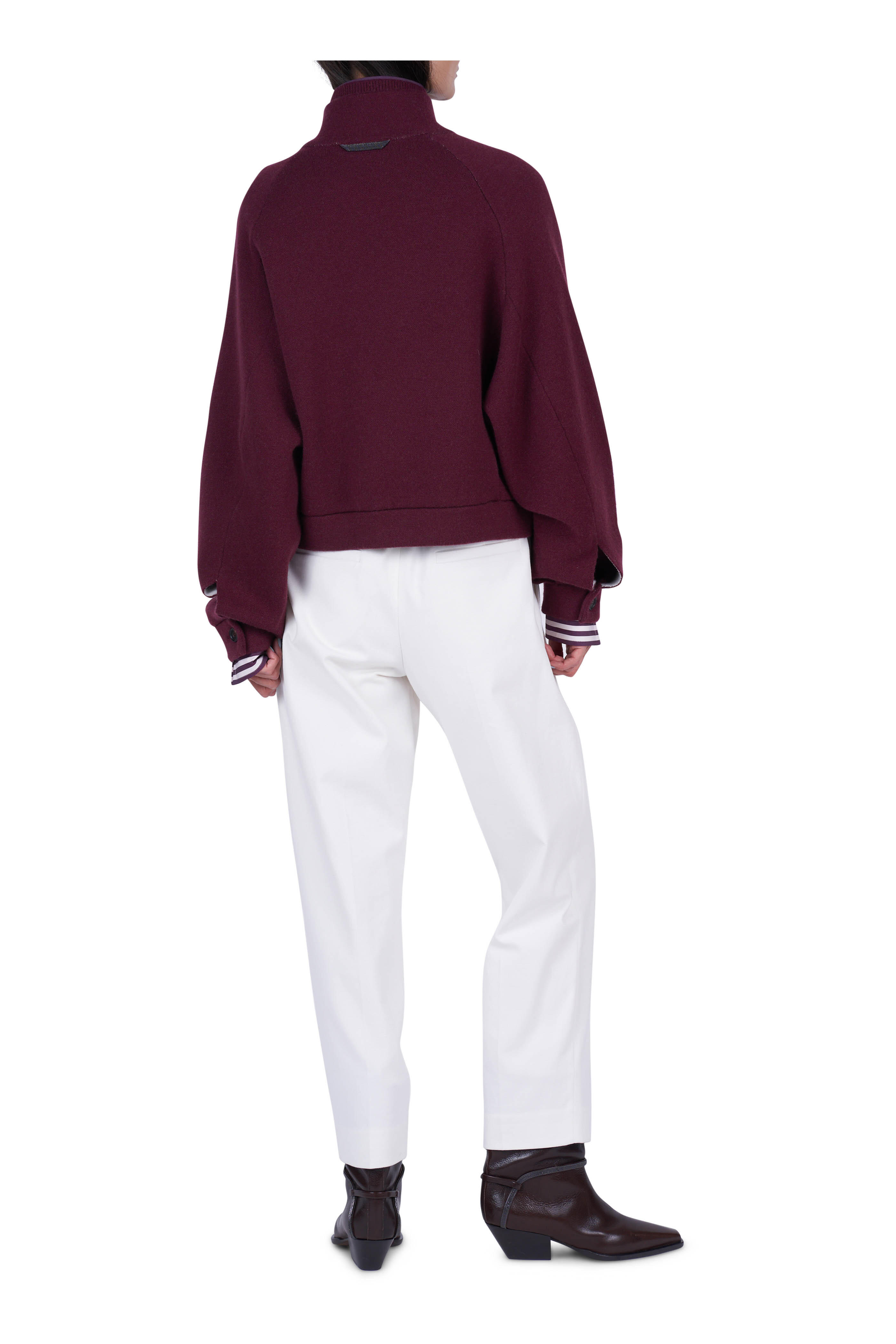 Brunello Cucinelli - Burgundy Cashmere Cropped Sweater