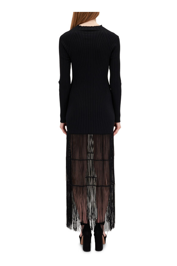 Khaite - Cedar Black Ribbed Fringe-Hem Maxi Dress